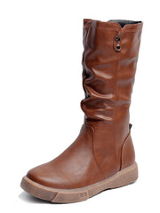 Damen nan komfortabler Slouch-Stiefel mit wadenhohem Schaft weichem Kunstleder und leichter Plateau-Laufsohle Drune – Tiefbraun