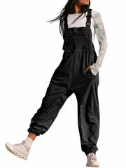 Damen Lässiger Jumpsuit mit praktischen Taschen und elastischem Saum Nord Taschen – Schwarz