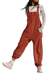 Damen Lässiger Jumpsuit mit praktischen Taschen und elastischem Saum Nord Taschen – Ziegelrot
