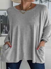 Damen nan oversized Longsleeve-Tunika mit Rundhalsausschnitt, überschnittener Schulter und aufgesetzten Taschen Drune – Grau