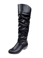 Damen nan knielange Slouch-Stiefel mit weichem Schaft und niedrigem Blockabsatz Drune – Schwarz (niedriger Absatz)