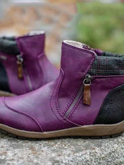 Damen nan lederoptik gefütterte Stiefelette mit seitlichem Reißverschluss und rutschfester Laufsohle Drune – Lila