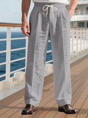 Herren nan elegante Leinenhose mit Bügelfalte Tunnelzugbund und weitem Bein Drune – Grau