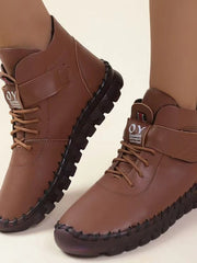 Damen nan knöchelhohe Freizeitboots mit Klettverschluss, elastischer Schnürung und markanter Profilsohle Drune – Braun