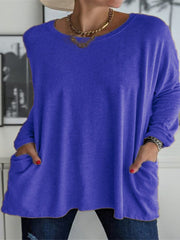 Damen nan oversized Longsleeve-Tunika mit Rundhalsausschnitt, überschnittener Schulter und aufgesetzten Taschen Drune – Blau