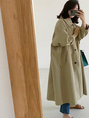 Damen langer Swingcoat mit A-Linien-Schnitt und überschnittenen Schultern – Khaki
