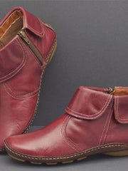Damen nan knöchelhohe Lederoptik-Stiefelette mit umlegbarer Manschette und seitlichem Reißverschluss Drune – Weinrot