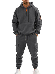 Herren nan technischer Cargo-Jogginganzug mit Halbzip, Kapuze und Mehrfachtaschen Drune – Dunkelgrau