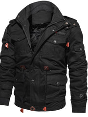 Herren gefütterte Utility-Feldjacke mit Kordelzug und Taschen – Schwarz 9933
