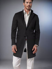 Herren Langer Unstrukturierter Leinen-Blazer mit Ein-Knopf-Verschluss und aufgesetzten Taschen Nord Taschen – N27 Schwarz