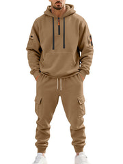 Herren nan technischer Cargo-Jogginganzug mit Halbzip, Kapuze und Mehrfachtaschen Drune – Kamel