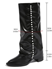 Damen Stiefel mit Perlenschmuck und rutschfester Sohle – Schwarz