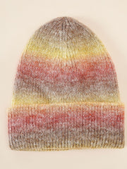 Damen Strickmütze mit Farbverlauf und umschlagbarem Rand – Rotbraun