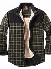 Herren Hemdjacke mit Karomuster und Taschen – Schwarz