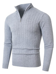 Herren Pullover mit Kabelstrickmuster und Stehkragen – Hellgrau