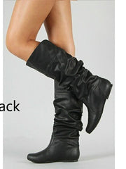 Damen nan lässige Slouch-Stiefel mit weichem Schaft, gerafftem Design und flacher Komfortsohle Drune – Schwarz