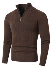 Herren Pullover mit Kabelstrickmuster und Stehkragen – Kaffee Braun