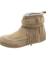 Damen nan Fransen-Mokassin-Stiefelette mit Ziergurt, Schnalle und weicher Gummisohle Drune – Cremeweiß