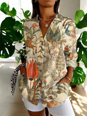 Damen Geblümte Bluse Mit Knopfleiste – Bohemien