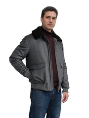 Herren Kurze Bomberjacke mit Teddykragen, Cargo-Pattentaschen und Reißverschluss Nord Taschen – Grau