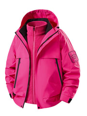 Herren multifunktionale Wasserfeste Softshell-Regenjacke mit abnehmbarer Fleece-Innenjacke Nord Taschen – Rosenrot (3-in-1 mit Fleece)