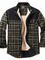 Herren Hemdjacke mit Karomuster und Taschen – Schwarzgrün