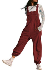 Damen Lässiger Jumpsuit mit praktischen Taschen und elastischem Saum Nord Taschen – Weinrot