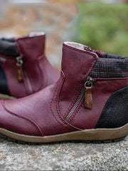 Damen nan lederoptik gefütterte Stiefelette mit seitlichem Reißverschluss und rutschfester Laufsohle Drune – Weinrot