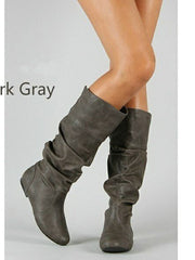 Damen nan lässige Slouch-Stiefel mit weichem Schaft, gerafftem Design und flacher Komfortsohle Drune – Grau