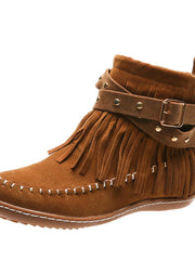 Damen nan Fransen-Mokassin-Stiefelette mit Ziergurt, Schnalle und weicher Gummisohle Drune – Braun