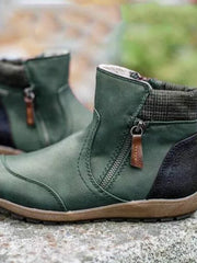 Damen nan lederoptik gefütterte Stiefelette mit seitlichem Reißverschluss und rutschfester Laufsohle Drune – Grün