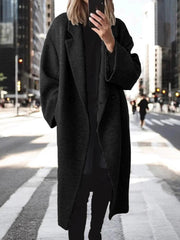 Damen Oversize-Longcoat aus Wollmix mit überschnittener Schulter und minimalistischer Knopfleiste Nord Taschen – Schwarz