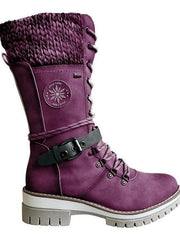 Damen nan hoher Schnürstiefel mit Strickbündchen, robuster Profilsohle und seitlichem Reißverschluss Drune – Lila