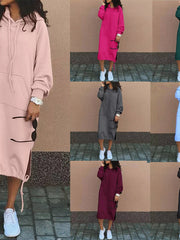 Damen Oversize Hoodie-Midikleid mit Tunnelzugsaum und seitlichen Schlitzdetails Nord Taschen – Default Title