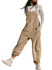 Damen Lässiger Jumpsuit mit praktischen Taschen und elastischem Saum Nord Taschen – Khaki