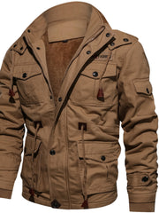 Herren gefütterte Utility-Feldjacke mit Kordelzug und Taschen – Khaki 9933
