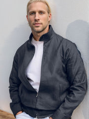 Herren Leichte Harrington-Jacke mit Stehkragen und Reißverschluss Nord Taschen – Dunkelgrau