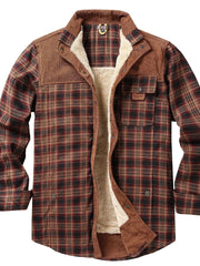 Herren Hemdjacke mit Karomuster und Taschen – Rötlichbraun