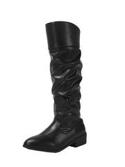 Damen Overkneestiefel mit gepolsterter Innensohle und faltendem Obermaterial – Schwarz