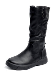 Damen nan komfortabler Slouch-Stiefel mit wadenhohem Schaft weichem Kunstleder und leichter Plateau-Laufsohle Drune – Schwarz