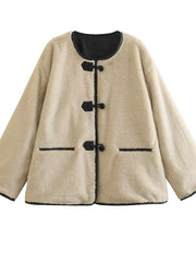 Damen Cropped Rundhalsjacke mit Taschen – Beige