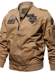 Herren Langarm Bomberjacke mit Knöpfen und Taschen – Khaki