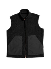 Damen Kurz geschnittene Bouclé-Fleece-Weste mit Stehkragen, Zwei-Wege-Reißverschluss und kontrastierenden Aufsatztaschen Nord Taschen – Schwarz