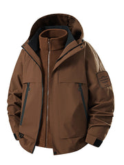 Herren multifunktionale Wasserfeste Softshell-Regenjacke mit abnehmbarer Fleece-Innenjacke Nord Taschen – Mahagonibraun (3-in-1 mit Fleece)