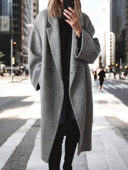 Damen Oversize-Longcoat aus Wollmix mit überschnittener Schulter und minimalistischer Knopfleiste Nord Taschen – Grau