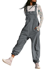 Damen Lässiger Jumpsuit mit praktischen Taschen und elastischem Saum Nord Taschen – Grau