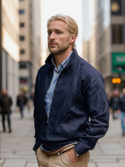Herren Leichte Harrington-Jacke mit Stehkragen und Reißverschluss Nord Taschen – Marineblau