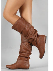 Damen nan lässige Slouch-Stiefel mit weichem Schaft, gerafftem Design und flacher Komfortsohle Drune – Braun