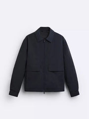 Herren Leichte Utility-Blousonjacke mit Hemdkragen und aufgesetzten Pattentaschen Nord Taschen – Marineblau