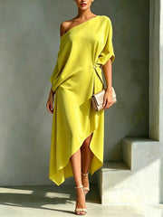 Camila | Damen-Ein-Schulter-Maxikleid mit Seitenschlitz – Gelb